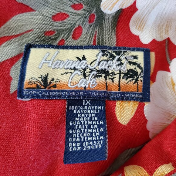 Havana Jack Cafe Red Hibiscus Aloha Short Sleeve Top | Sz 1X - Picture 3 of 4
